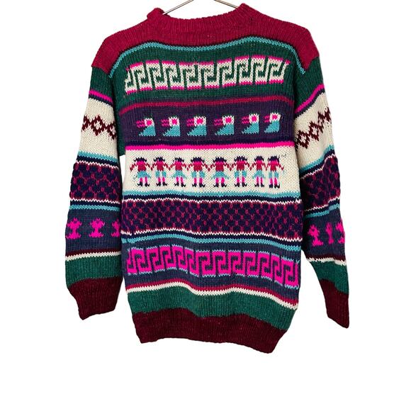 Vintage 1980s Unbranded Unisex Geometric People Purple Pink Crewneck Sweater - Picture 1 of 7